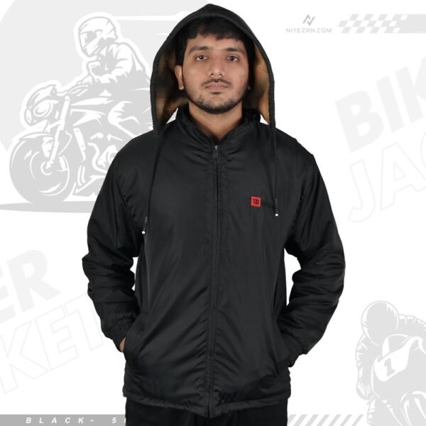103- Hooded Windbreaker With Inner Padding - Black (উইলসন জ্যাকেট - ব্ল্যাক) - Image 1
