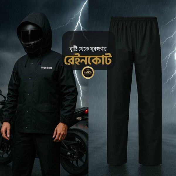 100% Waterproof Heat sealing Raincoat for men (Black) - Image 2