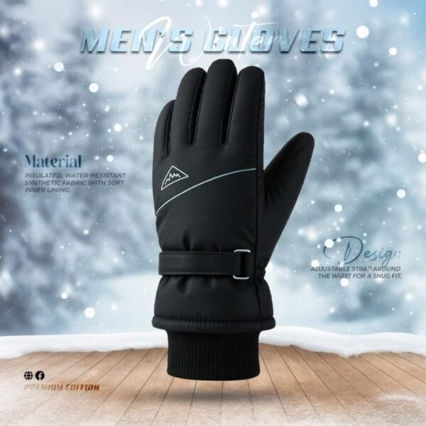 Men's Hand Gloves With Cuff - Black - Image 1