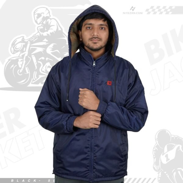 104- Hooded Windbreaker With Inner Padding - Navy Blue (উইলসন জ্যাকেট - নেভি ব্লু) - Image 1